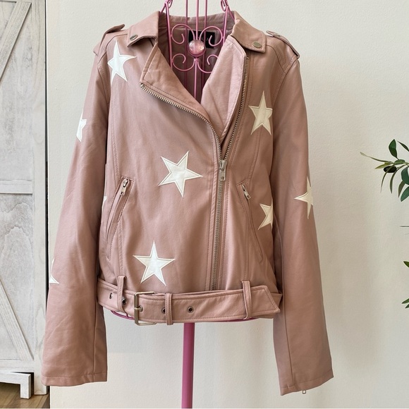Zenana Star Moto Jacket Faux Leather, Pink Size Medium - Picture 1 of 10